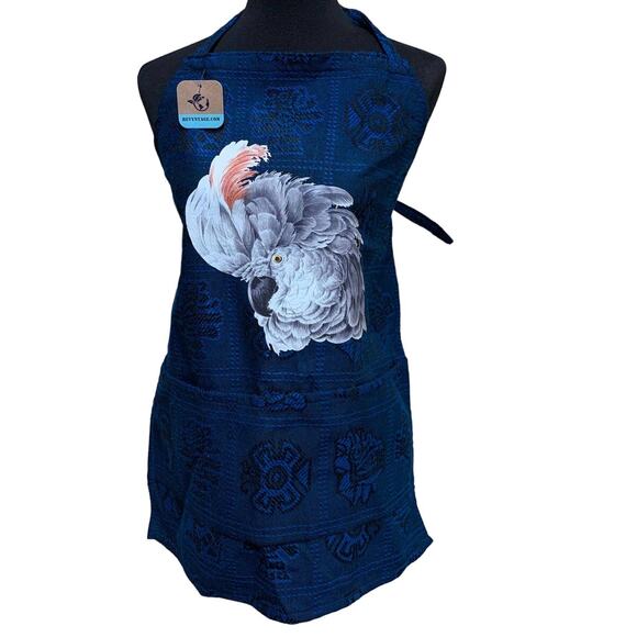Upcycled Hand Printed White Cockatoo Parrot Chef Kitchen Craft Apron W Back Ties - Picture 1 of 3